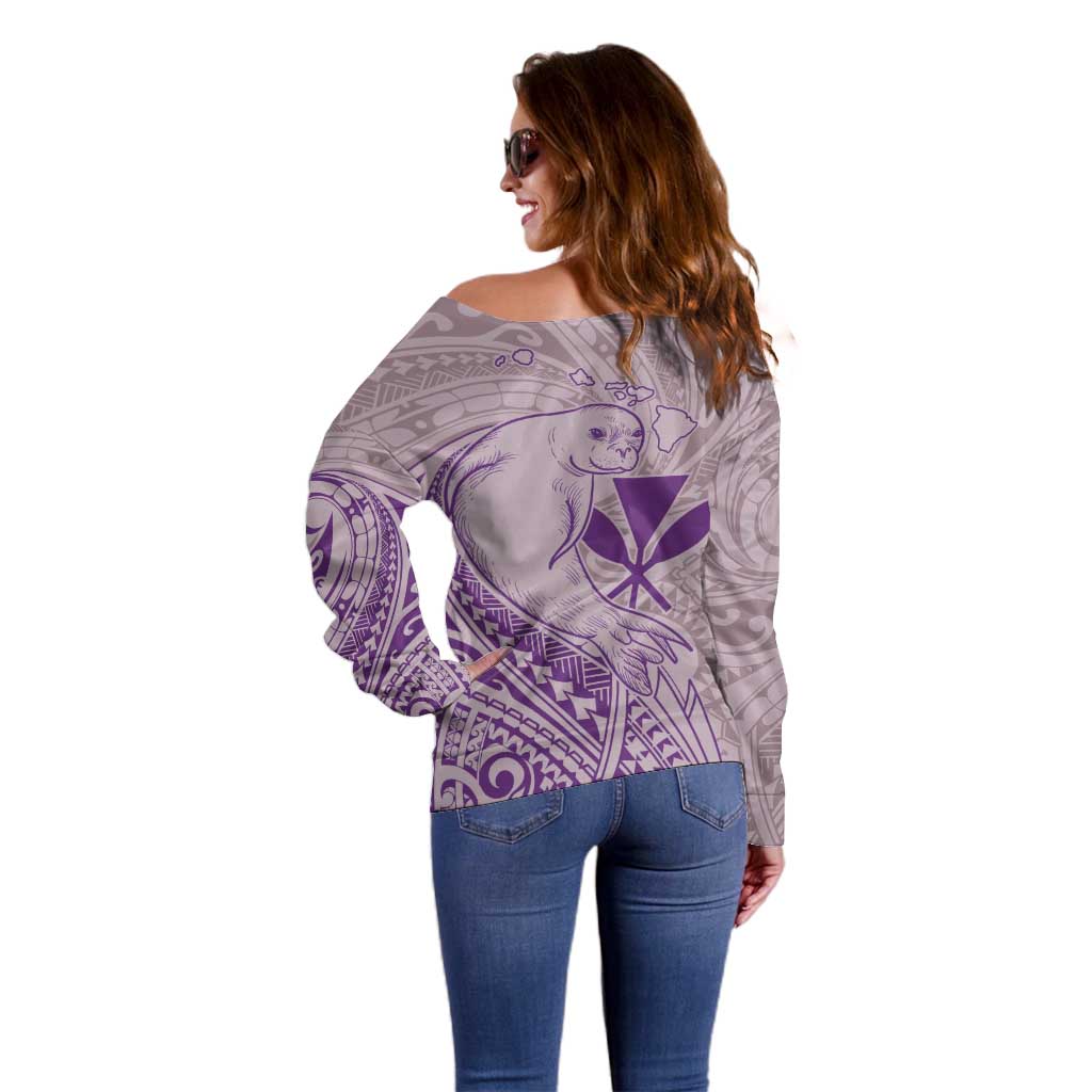 Hawaii Monk Seal and Map Off Shoulder Sweater Polynesian Kanaka Maoli Violet Vibe LT9 - Polynesian Pride