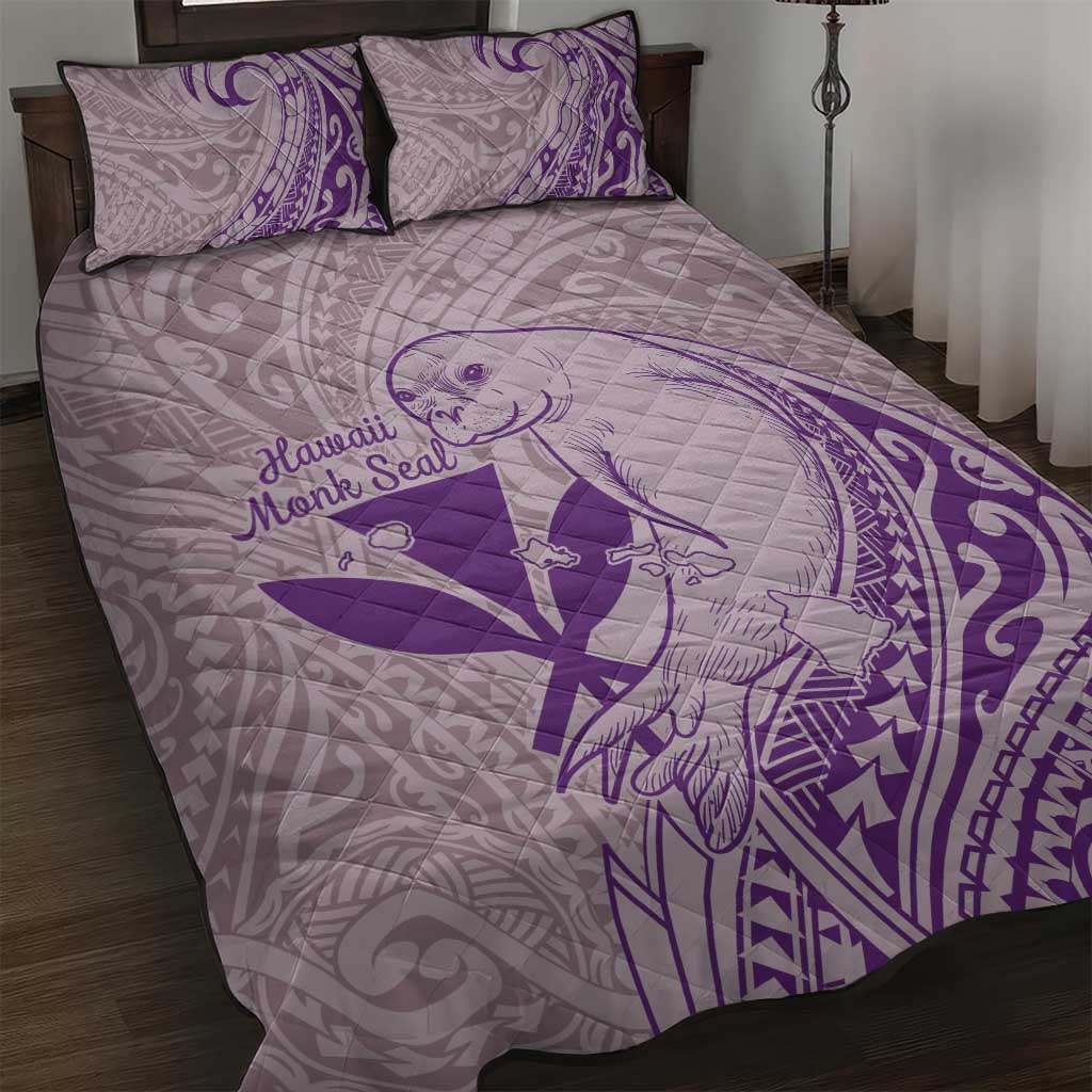 Hawaii Monk Seal and Map Quilt Bed Set Polynesian Kanaka Maoli Violet Vibe LT9 Violet - Polynesian Pride