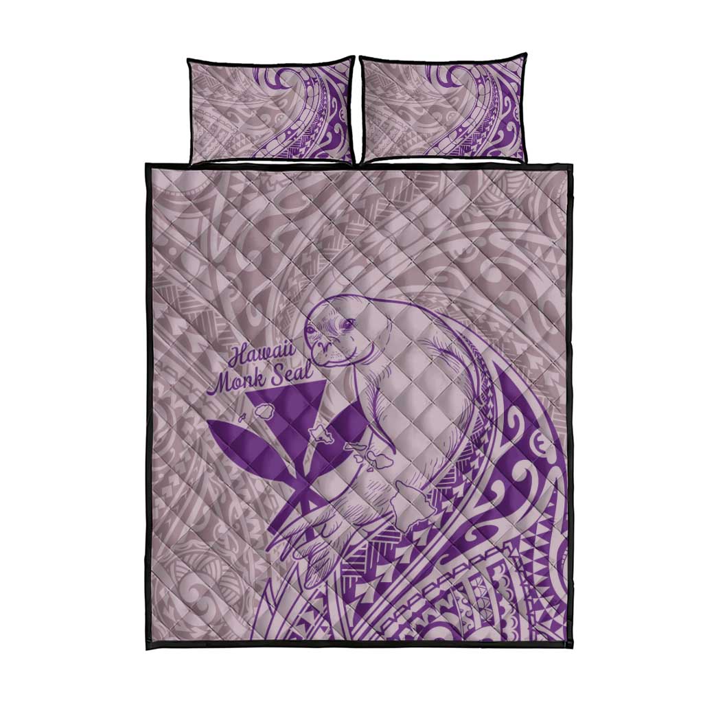 Hawaii Monk Seal and Map Quilt Bed Set Polynesian Kanaka Maoli Violet Vibe LT9 - Polynesian Pride