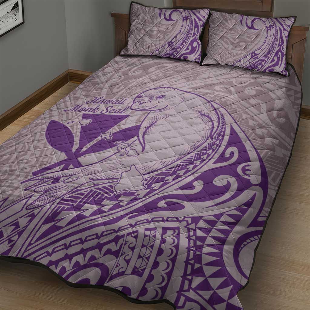 Hawaii Monk Seal and Map Quilt Bed Set Polynesian Kanaka Maoli Violet Vibe LT9 - Polynesian Pride