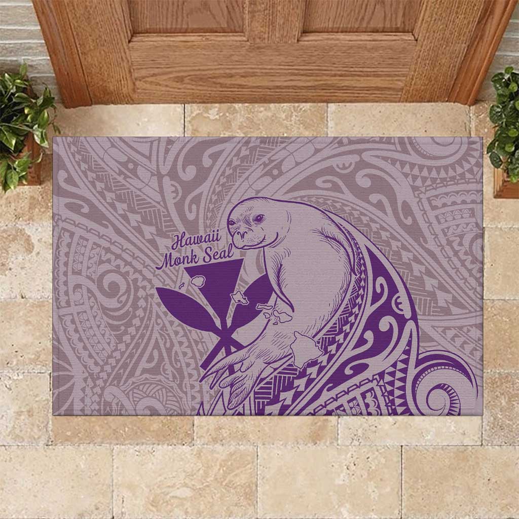 Hawaii Monk Seal and Map Rubber Doormat Polynesian Kanaka Maoli Violet Vibe LT9 Violet - Polynesian Pride