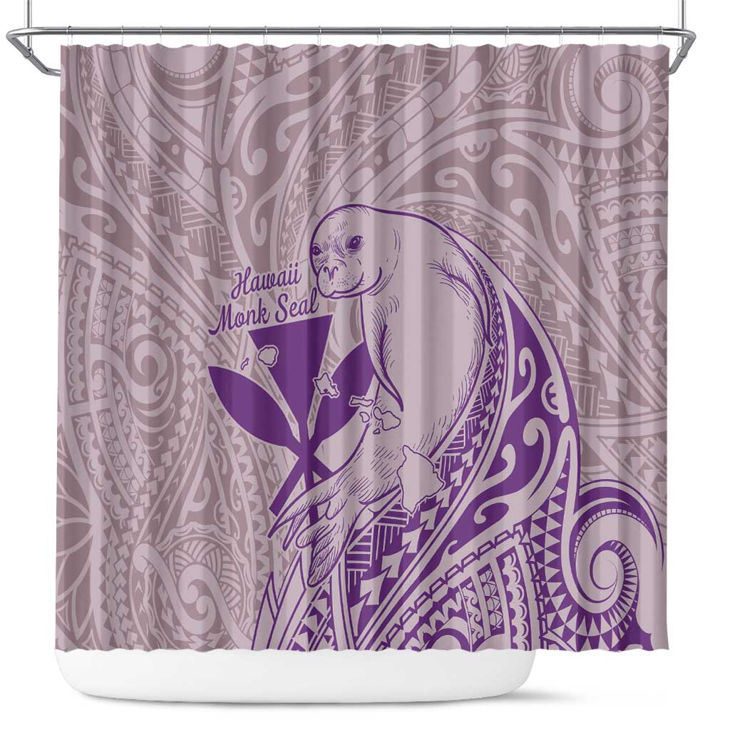 Hawaii Monk Seal and Map Shower Curtain Polynesian Kanaka Maoli Violet Vibe