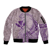 Hawaii Monk Seal and Map Sleeve Zip Bomber Jacket Polynesian Kanaka Maoli Violet Vibe LT9 Unisex Violet - Polynesian Pride