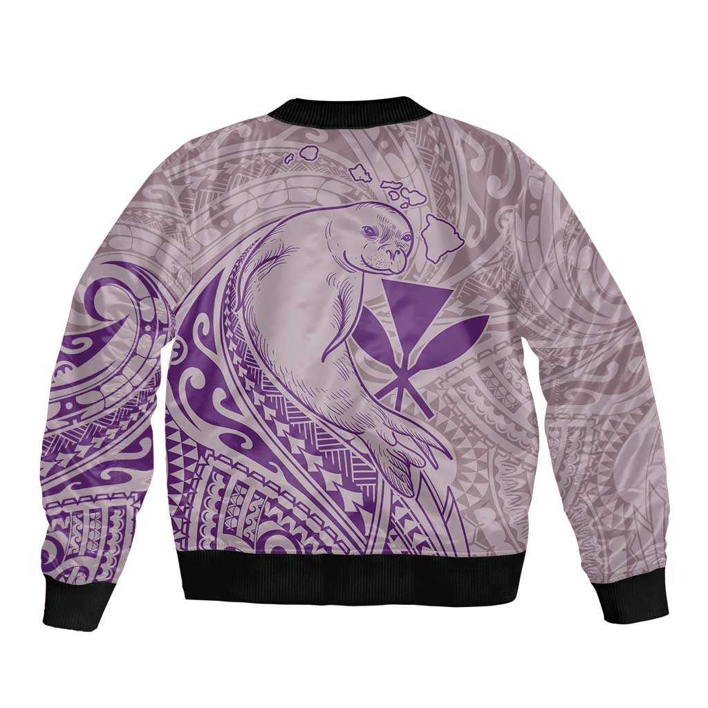 Hawaii Monk Seal and Map Sleeve Zip Bomber Jacket Polynesian Kanaka Maoli Violet Vibe LT9 - Polynesian Pride