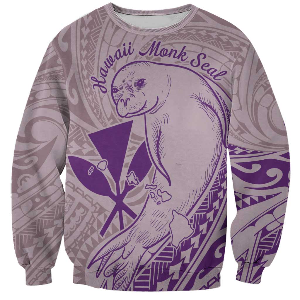 Hawaii Monk Seal and Map Sweatshirt Polynesian Kanaka Maoli Violet Vibe LT9 Unisex Violet - Polynesian Pride
