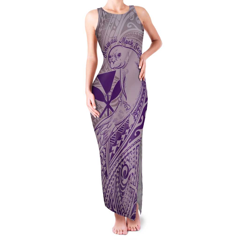 Hawaii Monk Seal and Map Tank Maxi Dress Polynesian Kanaka Maoli Violet Vibe LT9 Women Violet - Polynesian Pride