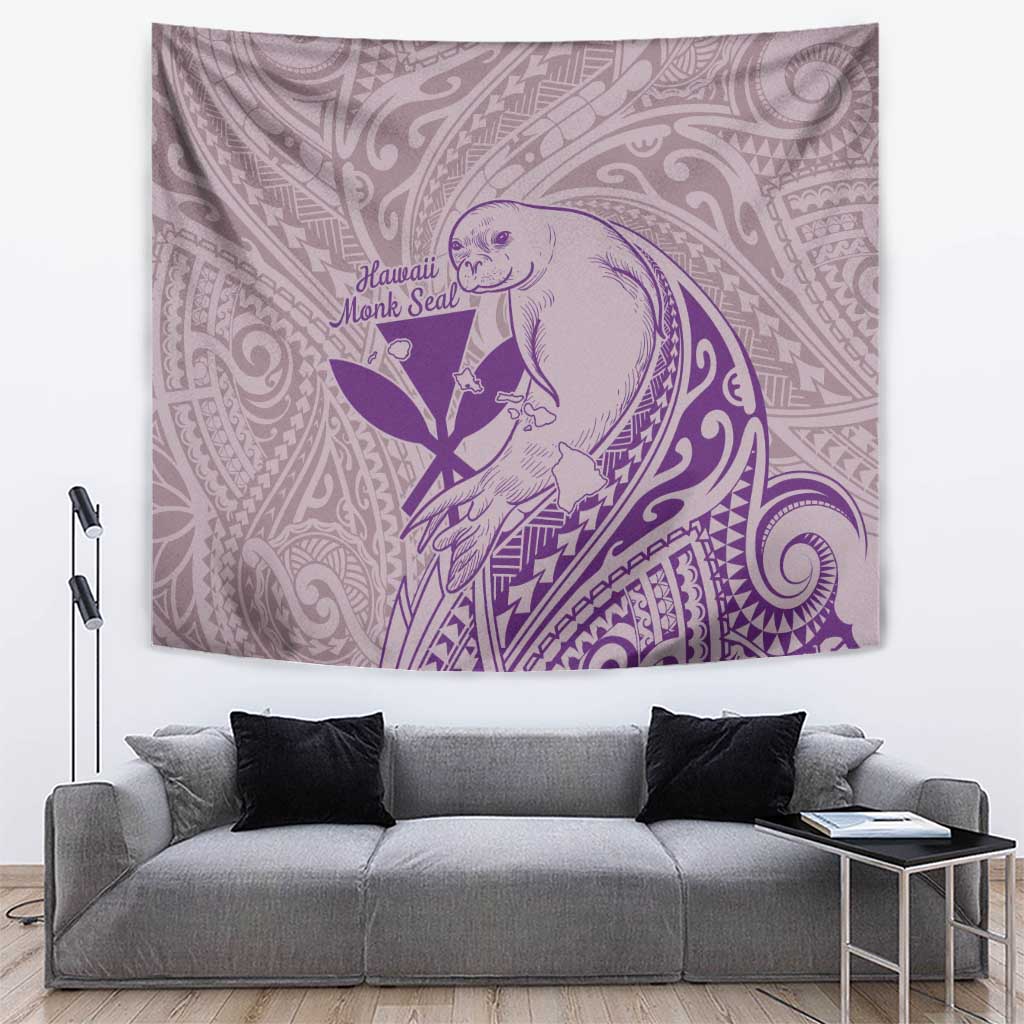 Hawaii Monk Seal and Map Tapestry Polynesian Kanaka Maoli Violet Vibe LT9 Violet - Polynesian Pride