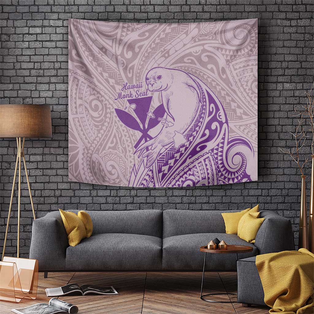 Hawaii Monk Seal and Map Tapestry Polynesian Kanaka Maoli Violet Vibe LT9 - Polynesian Pride