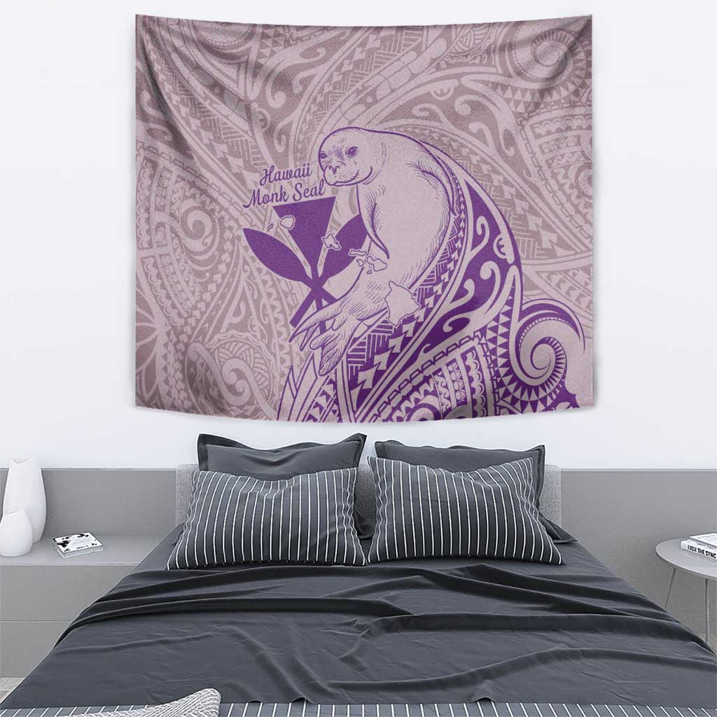 Hawaii Monk Seal and Map Tapestry Polynesian Kanaka Maoli Violet Vibe LT9 - Polynesian Pride