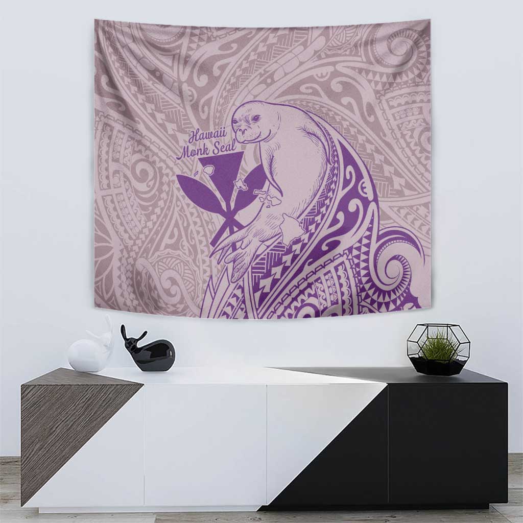 Hawaii Monk Seal and Map Tapestry Polynesian Kanaka Maoli Violet Vibe LT9 - Polynesian Pride