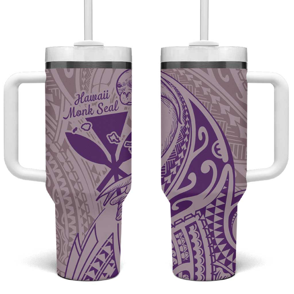 Hawaii Monk Seal and Map Tumbler With Handle Polynesian Kanaka Maoli Violet Vibe LT9 One Size: 40 oz Violet - Polynesian Pride