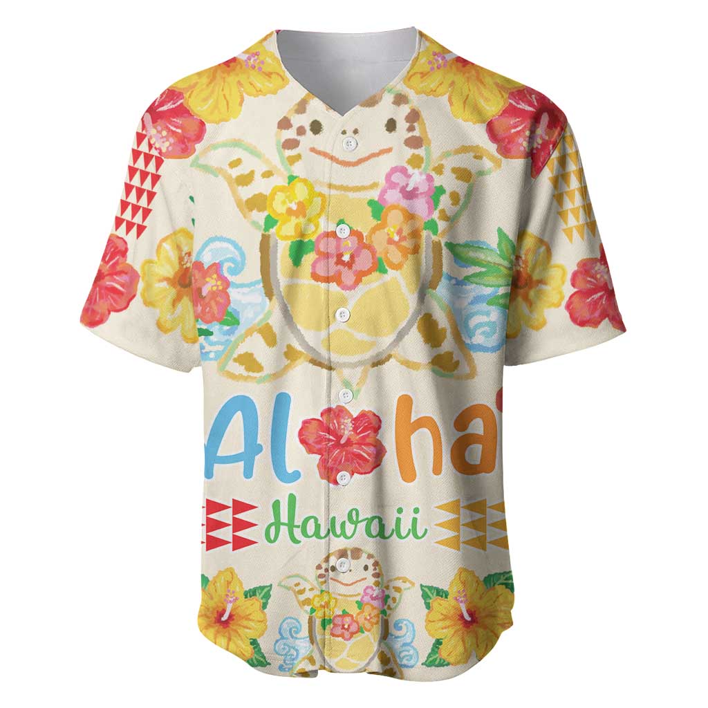 Kawaii Turtle Baseball Jersey Aloha Hibiscus Flowers LT9 Beige - Polynesian Pride