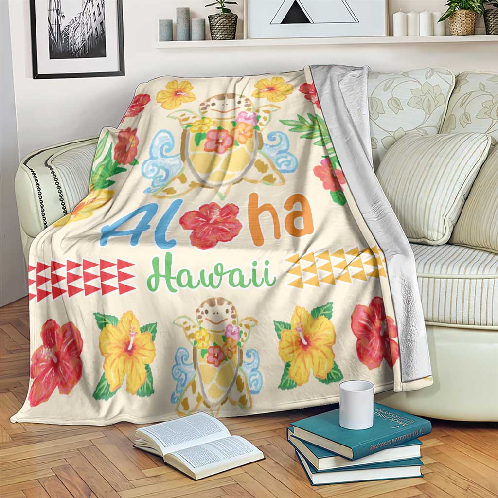 Kawaii Turtle Blanket Aloha Hibiscus Flowers LT9 Beige - Polynesian Pride