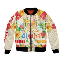 Kawaii Turtle Bomber Jacket Aloha Hibiscus Flowers LT9 Unisex Beige - Polynesian Pride