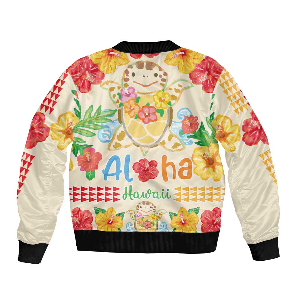 Kawaii Turtle Bomber Jacket Aloha Hibiscus Flowers LT9 - Polynesian Pride