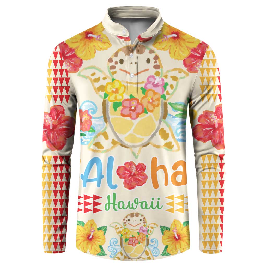 Kawaii Turtle Button Sweatshirt Aloha Hibiscus Flowers LT9 Beige - Polynesian Pride