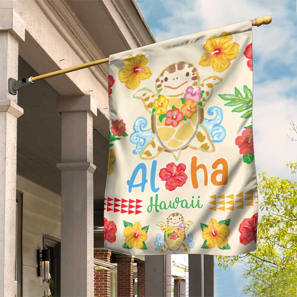 Kawaii Turtle Garden Flag Aloha Hibiscus Flowers LT9 House Flag Beige - Polynesian Pride