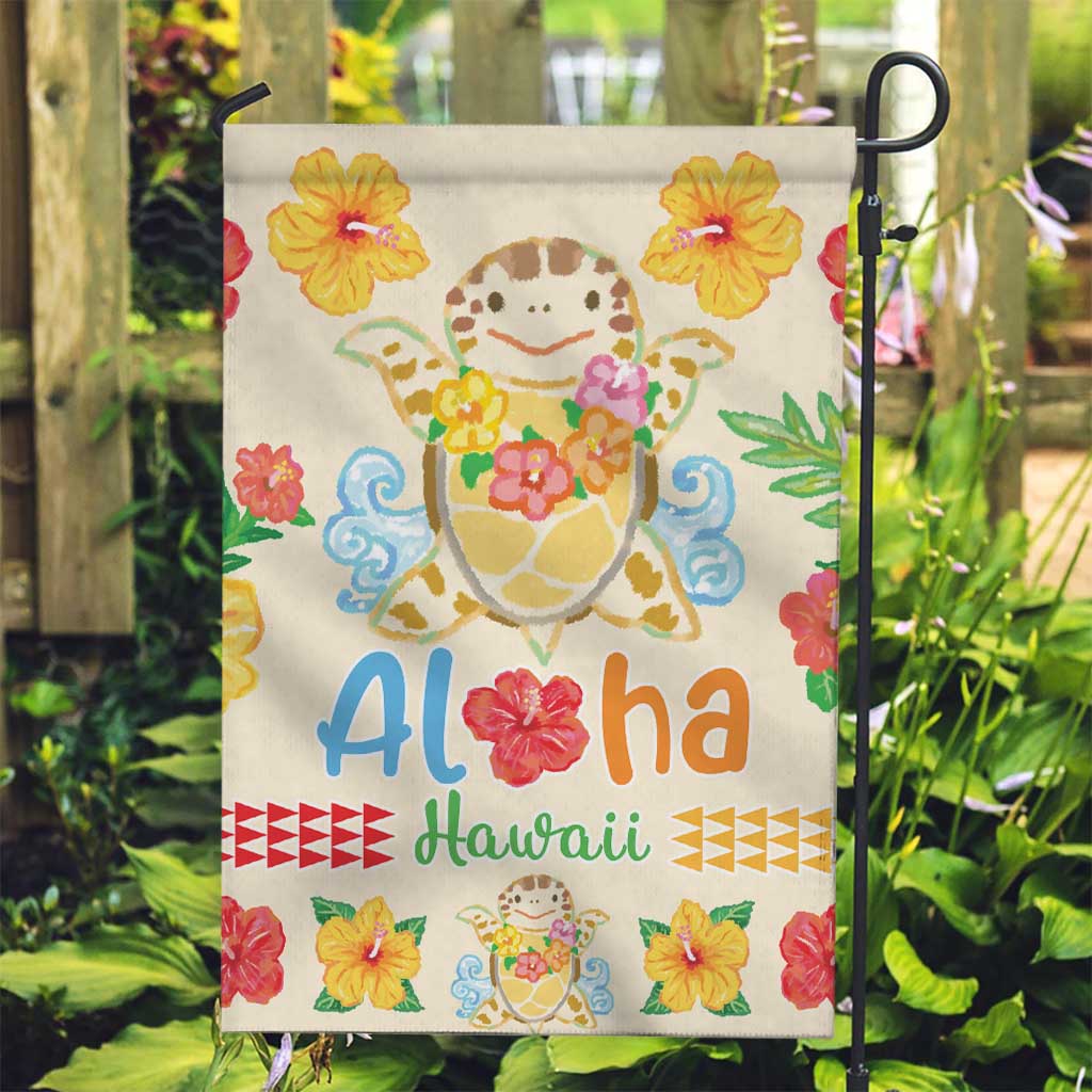 Kawaii Turtle Garden Flag Aloha Hibiscus Flowers LT9 Garden Flag Beige - Polynesian Pride