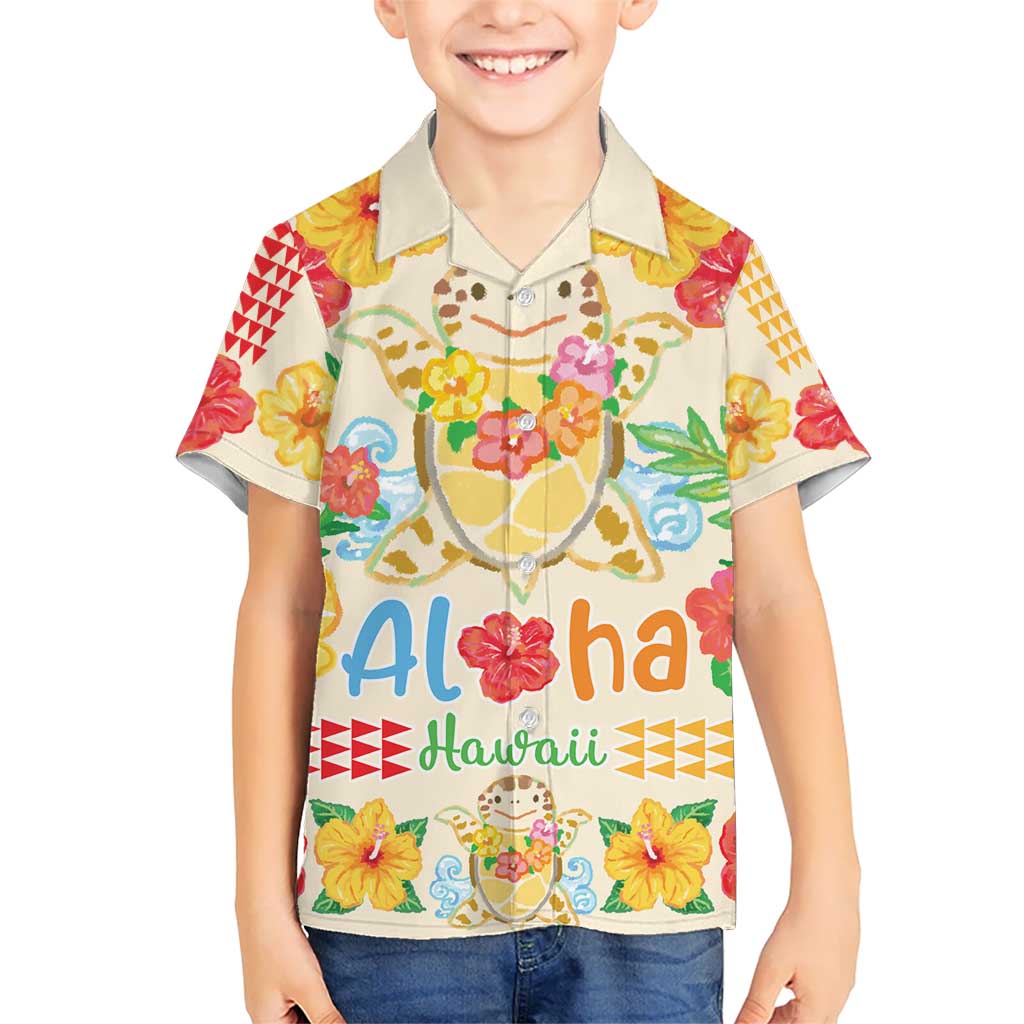 Kawaii Turtle Kid Hawaiian Shirt Aloha Hibiscus Flowers LT9 Kid Beige - Polynesian Pride