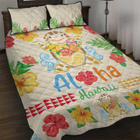 Kawaii Turtle Quilt Bed Set Aloha Hibiscus Flowers LT9 Beige - Polynesian Pride