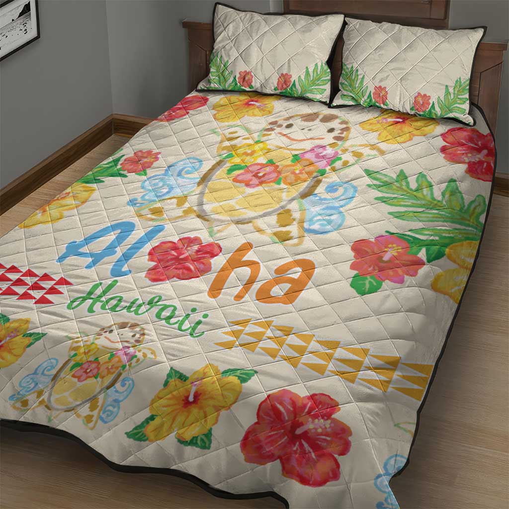Kawaii Turtle Quilt Bed Set Aloha Hibiscus Flowers LT9 - Polynesian Pride