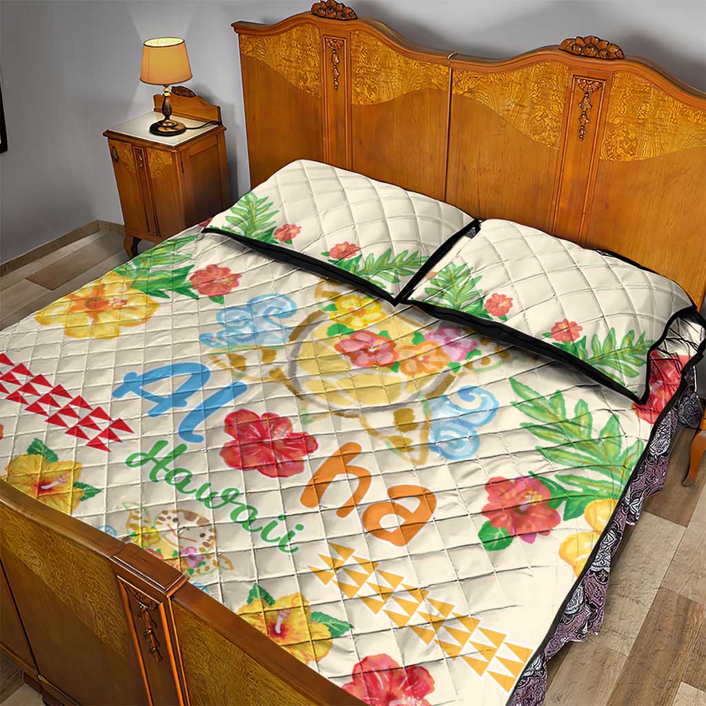 Kawaii Turtle Quilt Bed Set Aloha Hibiscus Flowers LT9 - Polynesian Pride