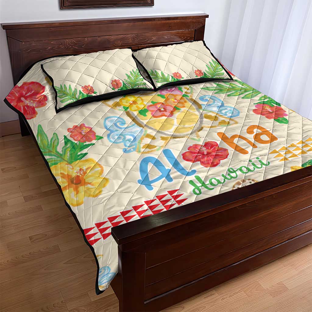 Kawaii Turtle Quilt Bed Set Aloha Hibiscus Flowers LT9 - Polynesian Pride