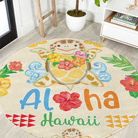 Kawaii Turtle Round Carpet Aloha Hibiscus Flowers LT9 Beige - Polynesian Pride