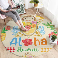 Kawaii Turtle Round Carpet Aloha Hibiscus Flowers LT9 - Polynesian Pride