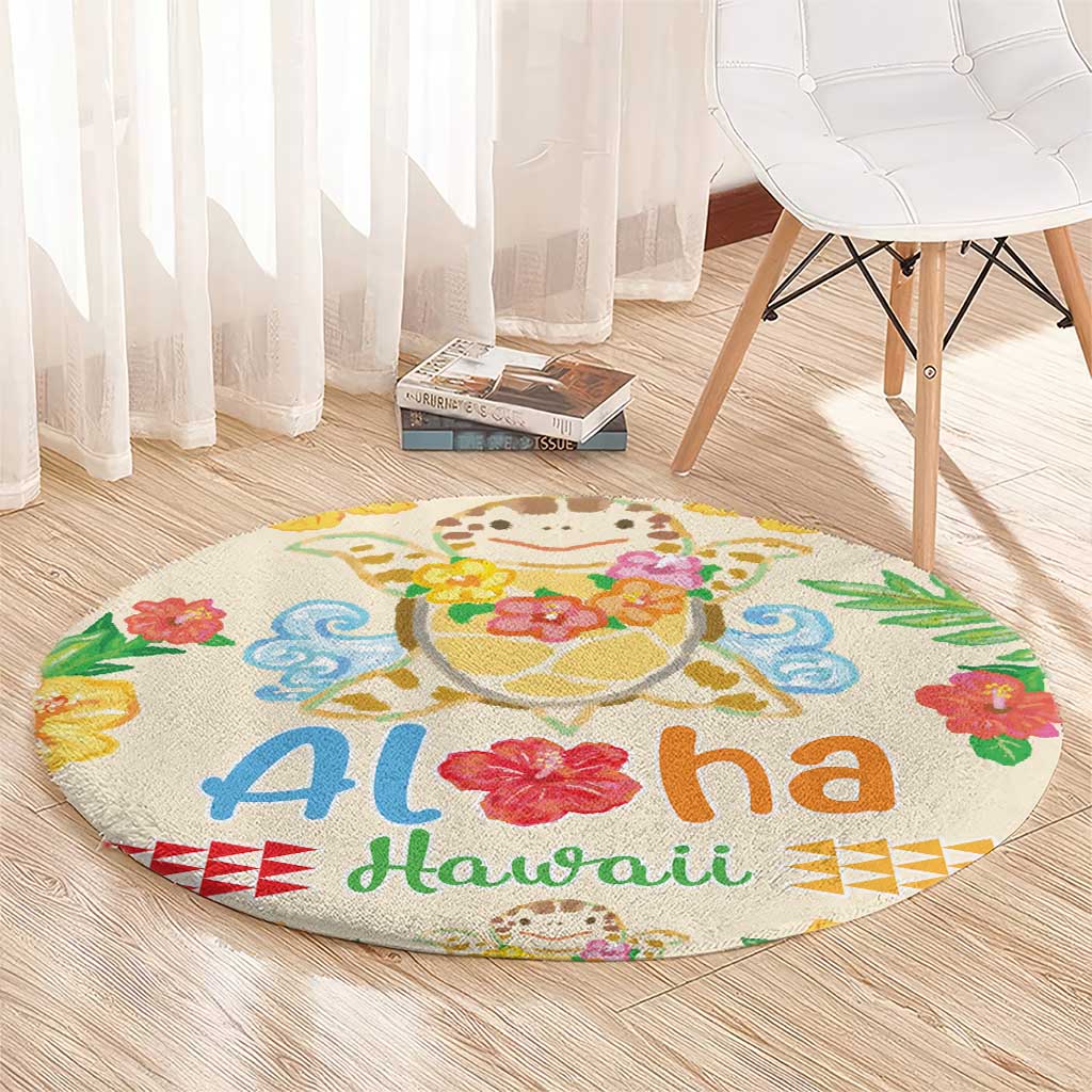Kawaii Turtle Round Carpet Aloha Hibiscus Flowers LT9 - Polynesian Pride