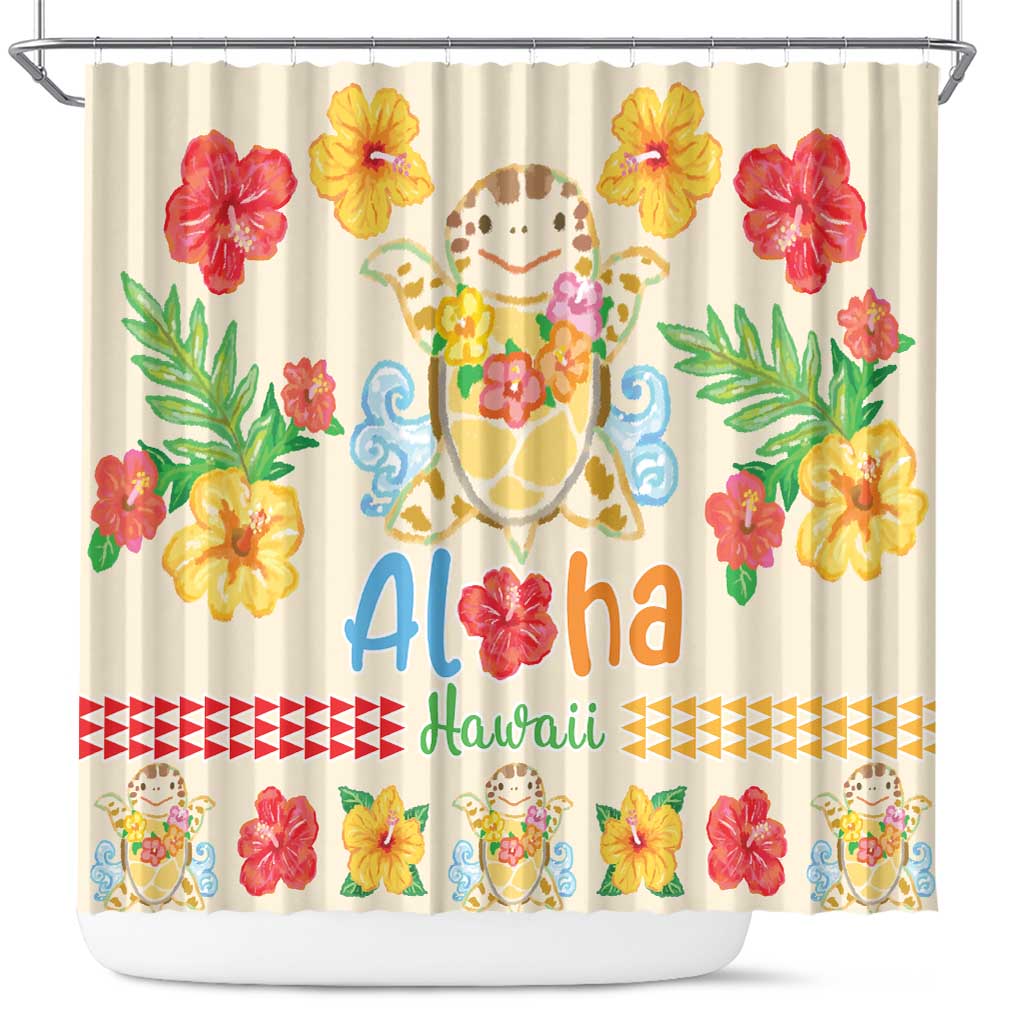 Kawaii Turtle Shower Curtain Aloha Hibiscus Flowers LT9 Beige - Polynesian Pride