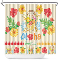 Kawaii Turtle Shower Curtain Aloha Hibiscus Flowers LT9 Beige - Polynesian Pride