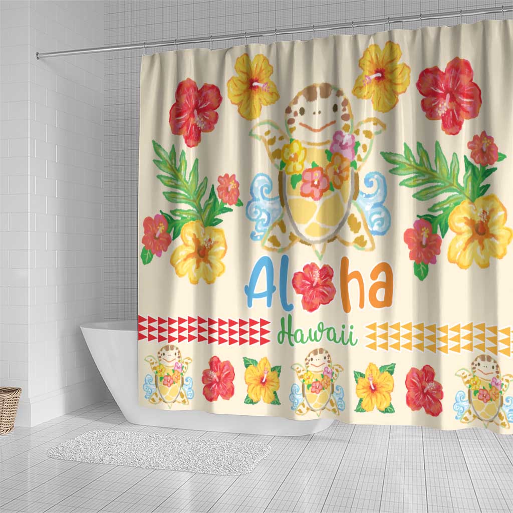 Kawaii Turtle Shower Curtain Aloha Hibiscus Flowers LT9 - Polynesian Pride