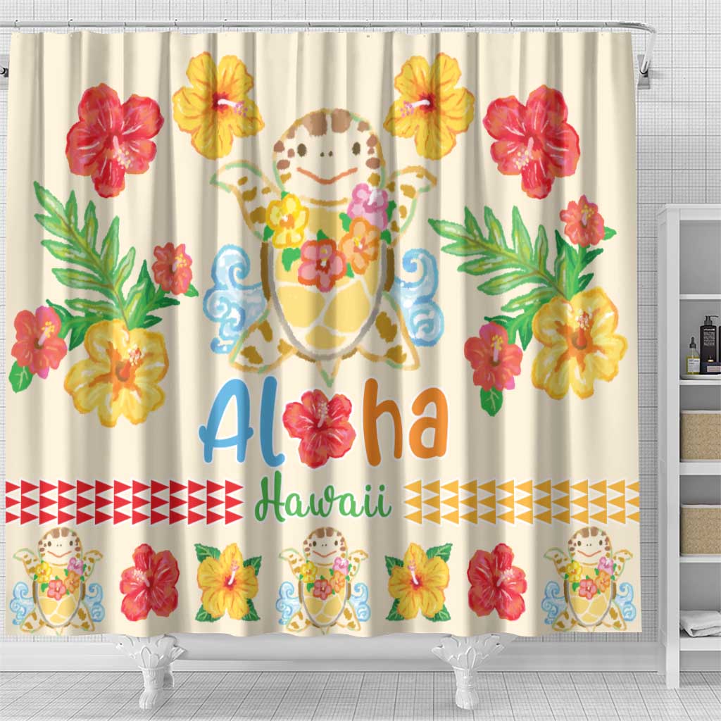 Kawaii Turtle Shower Curtain Aloha Hibiscus Flowers LT9 - Polynesian Pride