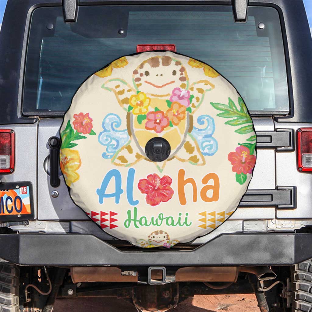 Kawaii Turtle Spare Tire Cover Aloha Hibiscus Flowers