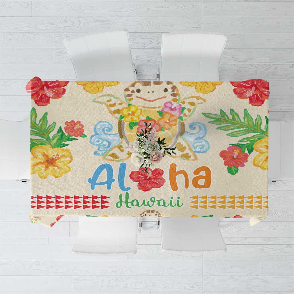 Kawaii Turtle Tablecloth Aloha Hibiscus Flowers