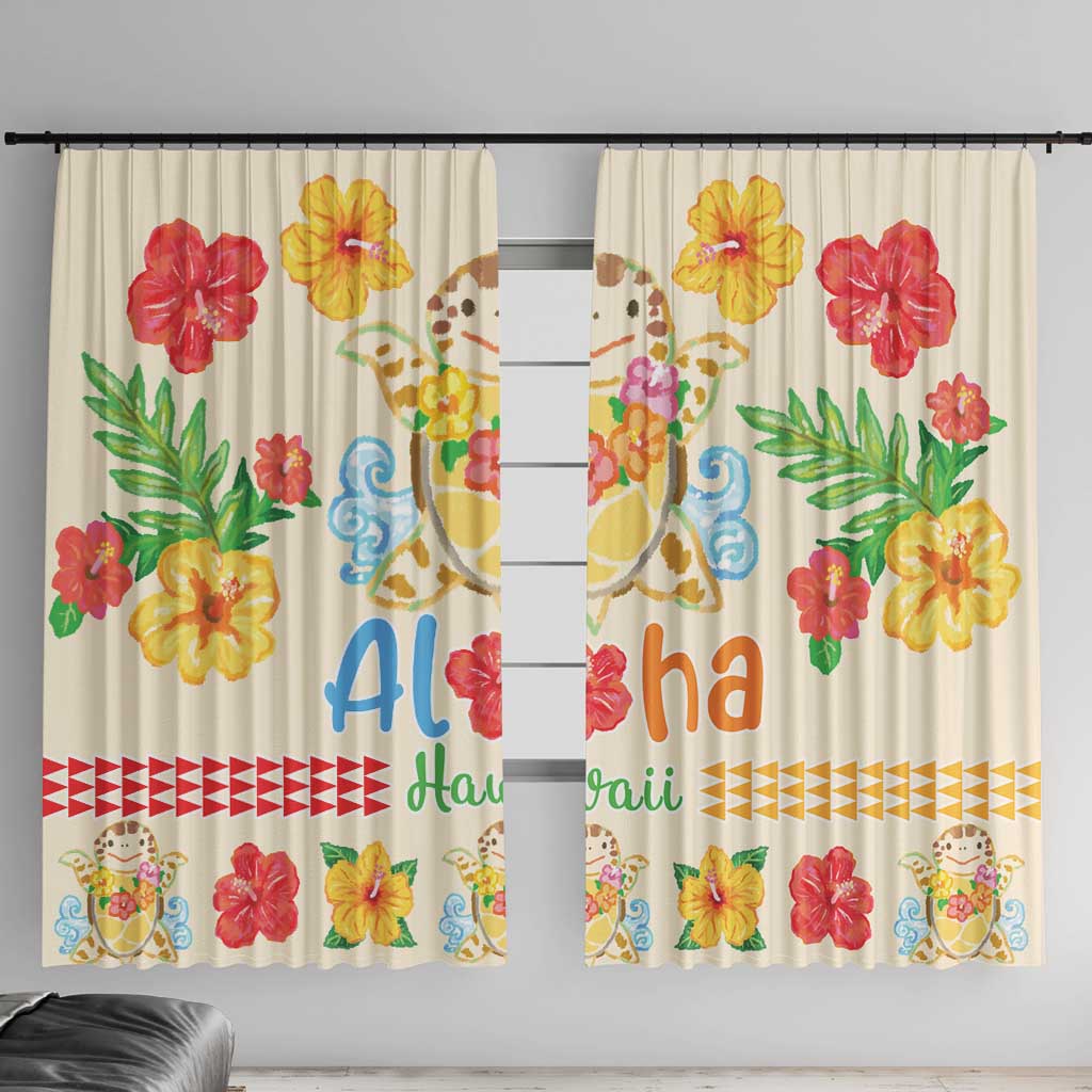 Kawaii Turtle Window Curtain Aloha Hibiscus Flowers LT9 With Hooks Beige - Polynesian Pride