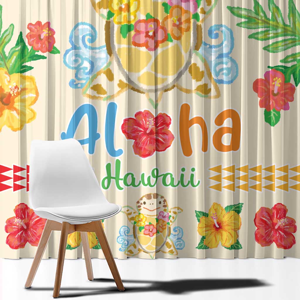 Kawaii Turtle Window Curtain Aloha Hibiscus Flowers LT9 - Polynesian Pride