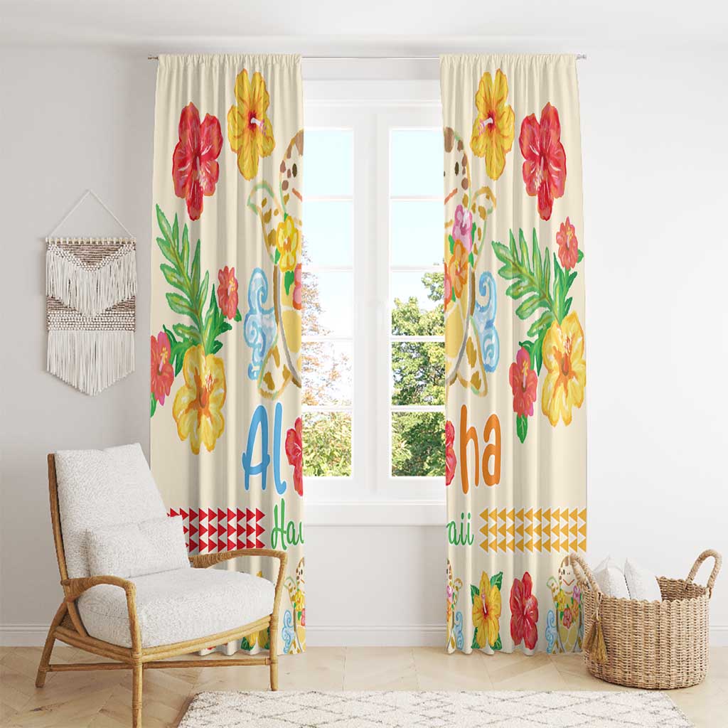Kawaii Turtle Window Curtain Aloha Hibiscus Flowers LT9 - Polynesian Pride