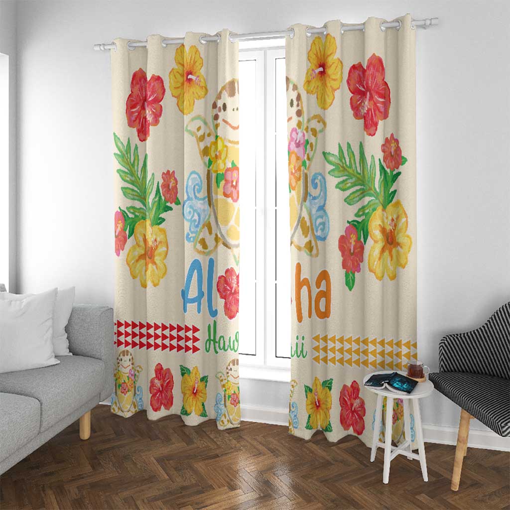Kawaii Turtle Window Curtain Aloha Hibiscus Flowers LT9 With Grommets Beige - Polynesian Pride