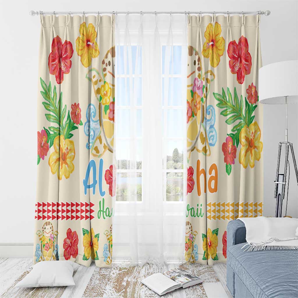 Kawaii Turtle Window Curtain Aloha Hibiscus Flowers LT9 - Polynesian Pride