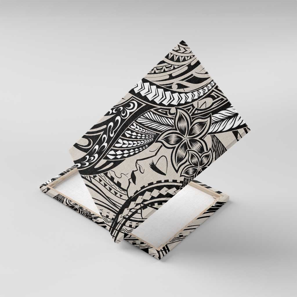 Polynesian Girl Tribal Tattoo Canvas Wall Art Beige Vibe LT9 With Frame Beige - Polynesian Pride