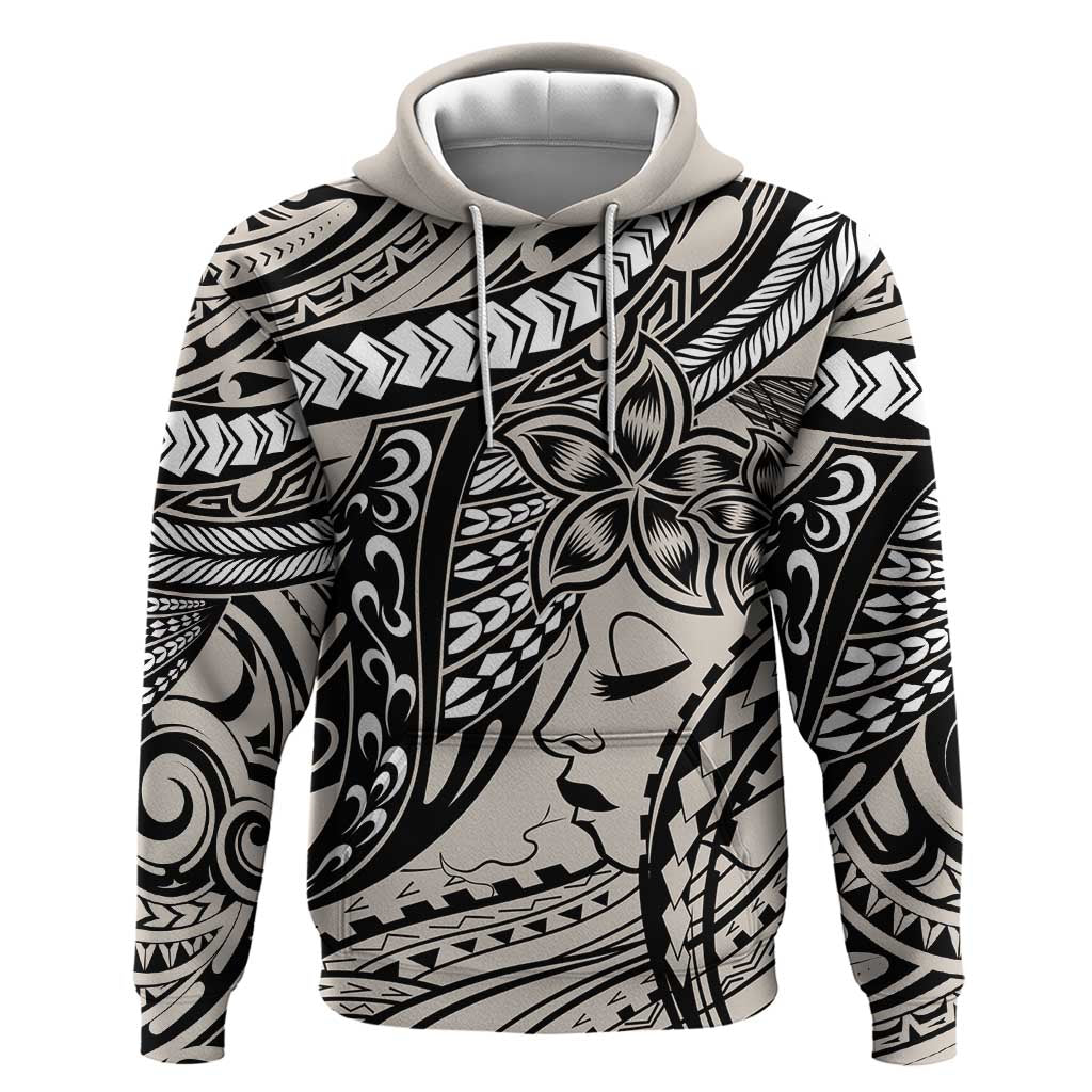 Polynesian Girl Tribal Tattoo Hoodie Beige Vibe LT9 Pullover Hoodie Beige - Polynesian Pride