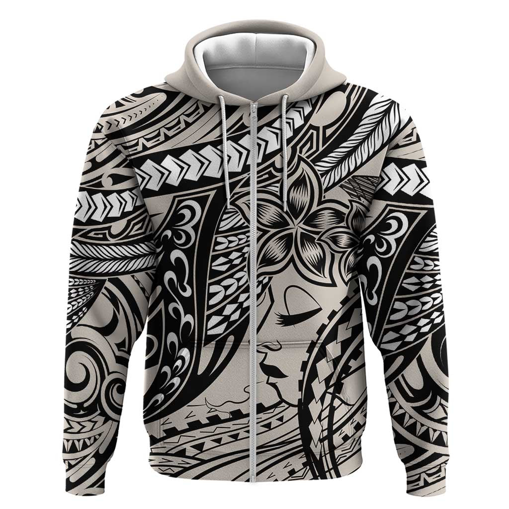 Polynesian Girl Tribal Tattoo Hoodie Beige Vibe LT9 Zip Hoodie Beige - Polynesian Pride