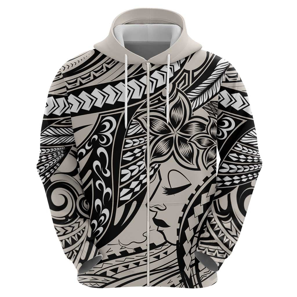Polynesian Girl Tribal Tattoo Hoodie Beige Vibe LT9 - Polynesian Pride