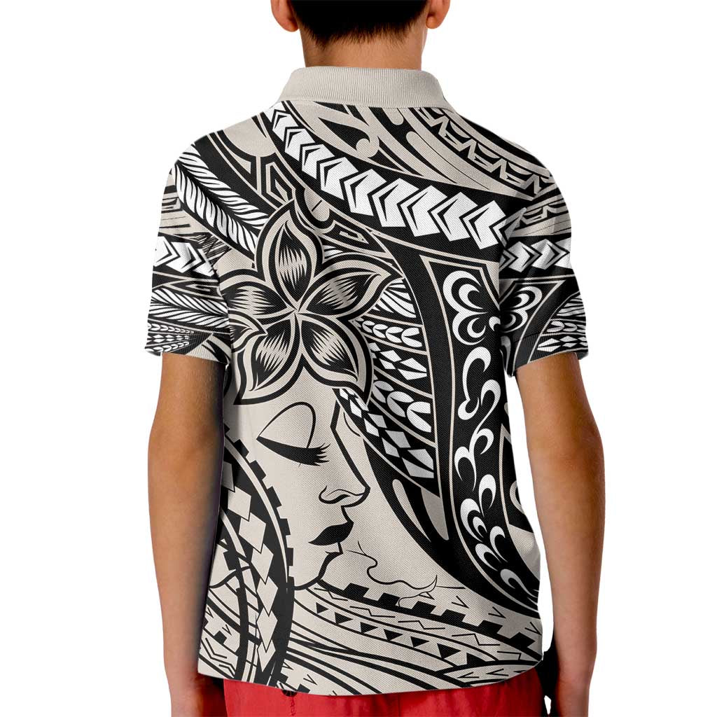 Polynesian Girl Tribal Tattoo Kid Polo Shirt Beige Vibe LT9 - Polynesian Pride