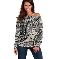 Polynesian Girl Tribal Tattoo Off Shoulder Sweater Beige Vibe LT9 Women Beige - Polynesian Pride