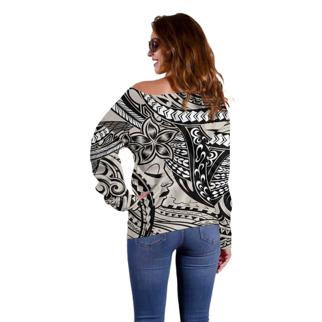Polynesian Girl Tribal Tattoo Off Shoulder Sweater Beige Vibe LT9 - Polynesian Pride