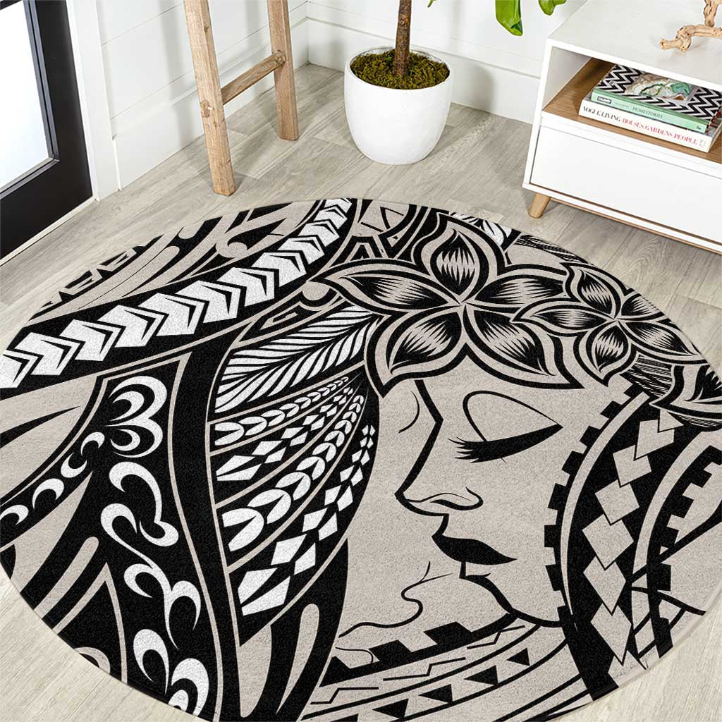 Polynesian Girl Tribal Tattoo Round Carpet Beige Vibe LT9 Beige - Polynesian Pride