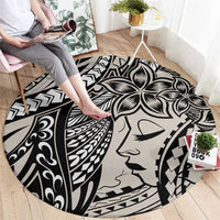 Polynesian Girl Tribal Tattoo Round Carpet Beige Vibe LT9 - Polynesian Pride